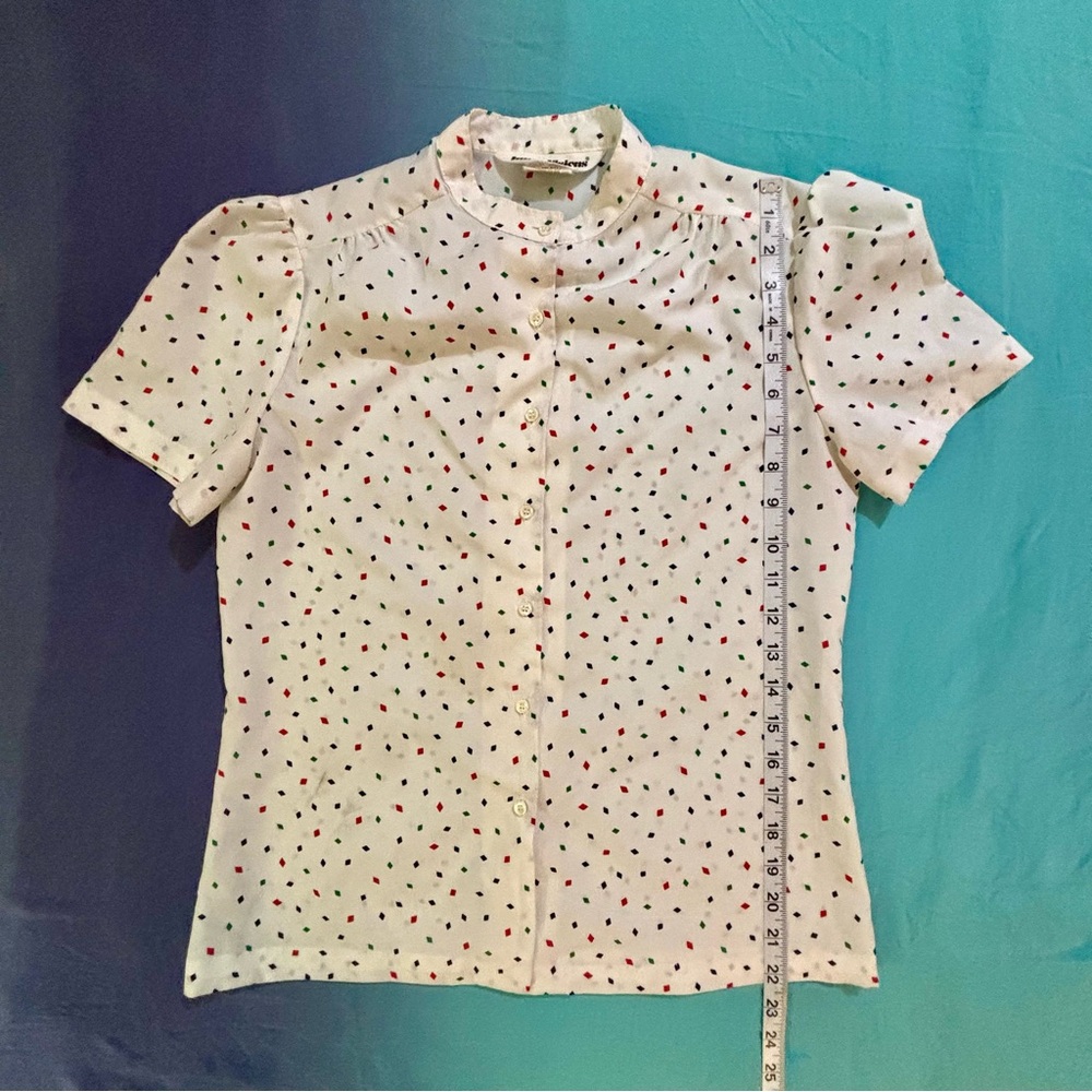 vintage ship’n shore white button up blouse w/ diamond confetti party print 🔸♦️🔷 - Picture 14 of 15